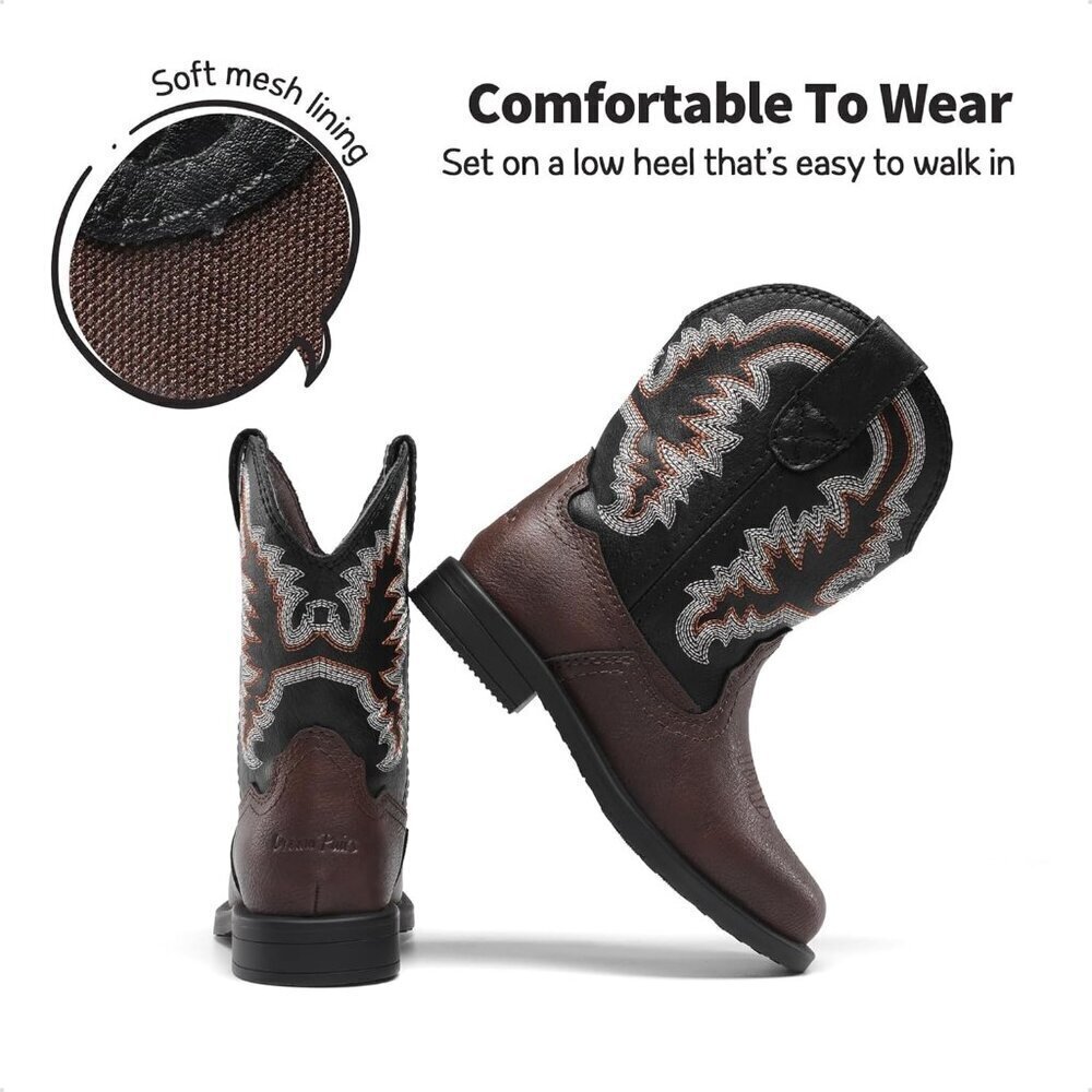 🆕 Men Black Western Cowboy Boots Toddler Square Toe Riding Mid Calf Shoes - Picture 6 of 7